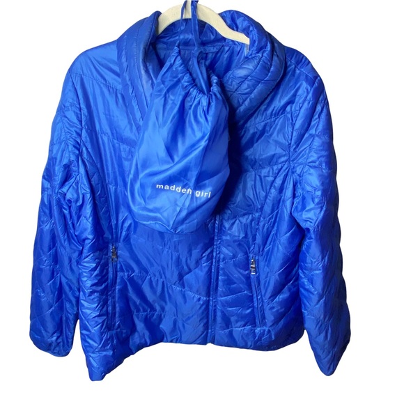 Madden Girl Puffer Jacket Foldable Packable Royal Blue Lightweight Weather 1X - Picture 2 of 10